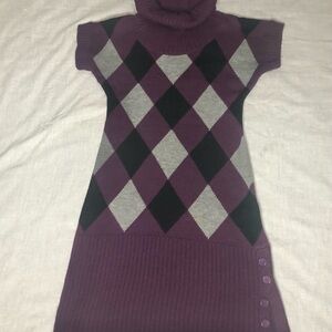 Knit Minded Purple Argyle Turtleneck Sweater Dress